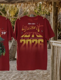 Legalize It 50 t-shirt back: 1976 to 2026, 50 year anniversary